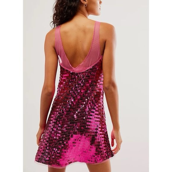 NWT! Free People Disco Fever Mini Slip Hot Pink Combo - Picture 4 of 5
